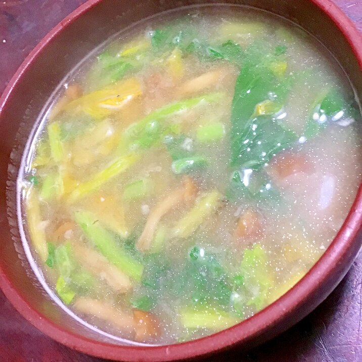 ナメコとかき菜の味噌汁。